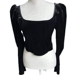 ASTR Ashbury Velvet Corset Top Womens M Black Puff Sleeve Cropped NWT